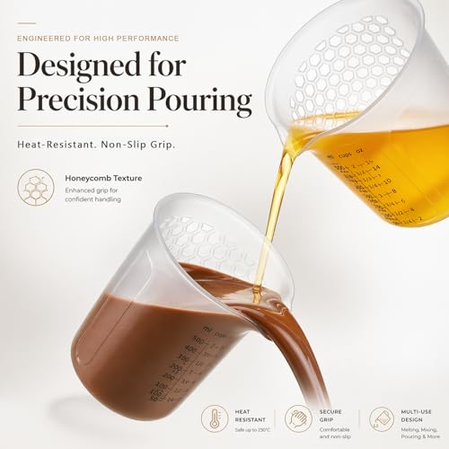 Palksky Silicone Measuring Cups Set (1-Cup & 2-Cup & 4-Cup) with Jar Spatula, Microwave Safe, Honeycomb Heat-Control Grip, Easy-Read Liquid Measuring for Baking, Cooking & Chocolate Melting - size: 1000ml*1+500ml*1+250ml*1+Jar Spatulas*3