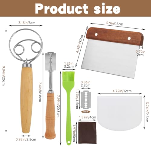 Danish Dough Whisk Set, Dough Hook, Bread Lame, Bench Scraper