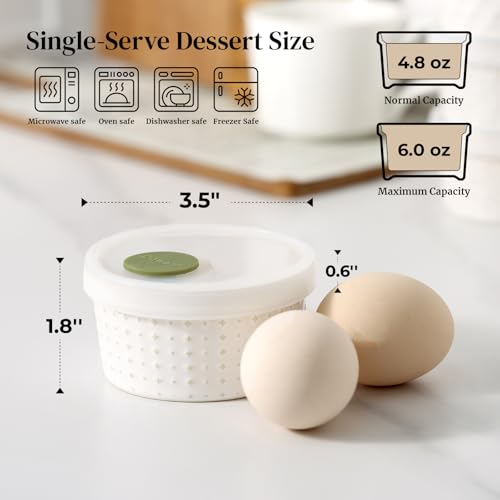 DOWAN Ramekins Oven Safe with Lids 4 oz, Charcuterie Boards Bowls Set for Creme Brulee, Souffle, Dipping Sauces, Custard Cups Ceramic Food Storage Containers, Set of 6, Beige - size: 4 oz