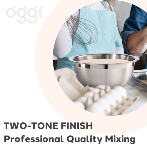 Oggi 3-Quart Two-Tone Stainless Steel Mixing Bowl, Great for Mixing, Making Dough, Dressing Salads, Mixing Eggs, Washing Vegetables - size: 3-Quart