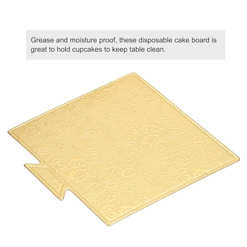 uxcell 100pcs Mini Cake Boards, Mousse Cake Cardboards Square Cake Bases Plates Cupcake Dessert Displays Base Tray for Cupcakes, Cakes, Pastries, Dessert Base - Grease Proof (Floral Gold) - color: Floral Gold, size: 3.6 x 3.3 inch