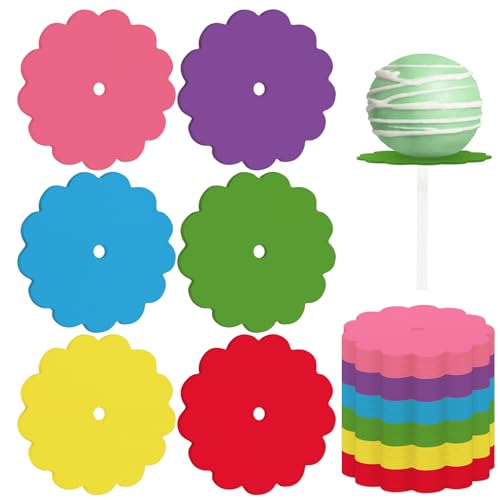 100 Pcs Scalloped Cake Pop Boards with Hole Cake Base, Multicolor - color: Multicolor