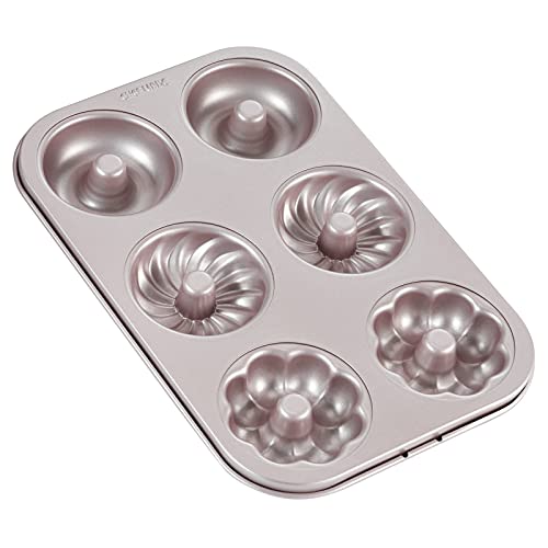 CHEFMADE Donut Mold Cake Pan, 6-Cavity Non-Stick Pattern Doughnut Bakeware for Oven Baking (Champagne Gold) - size: 04 - Fancy 6 Cups
