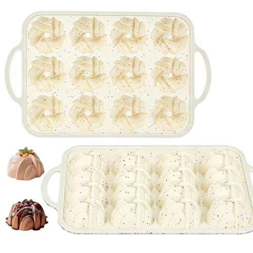Mini Bundt Cake Pans for baking, 1.5-inch Cavities Non-stick Silicone Baking Mold, 12-Cavity Reusable Twisted Shape Cake Pan for Cupcakes, Donuts, Cornbread & Brownies