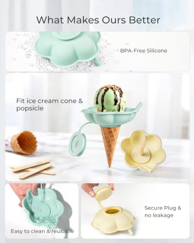 8PCS Ice Cream Cone Holder & Popsicle Sleeve Set - style: 8Pack( 4Pcs Silicone Ice Cream Cone Holders + 4Pcs Neoprene Popsicle Sleeves)