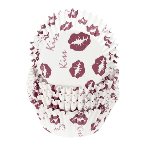 HARFINGTON 100 Count Cupcake Liners Cupcake Cups KISS - color: White Red