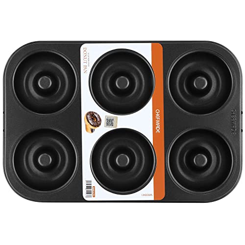 CHEFMADE Donut Pan, Nonstick 6 Cavity Ring Doughnut Pan for Baking Cookies Bagel (Black) - style: 6 Cavity Donut
