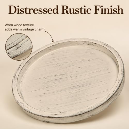 14 in White Distressed Round Lazy Susan, Farmhouse Turntable Dining Tray