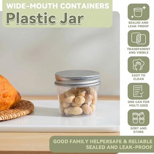 novelinks 4 oz Plastic Small Mason Jars and Small Plastic Jars with Lids - color: Silver, size: 20 Pack 4 Ounce