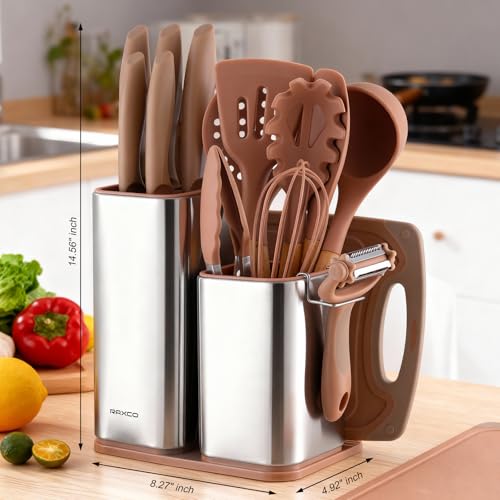 RAXCO Utensil Sets,18-Piece Silicone Cooking Utensils and Knife Set,Mousse - color: Mousse