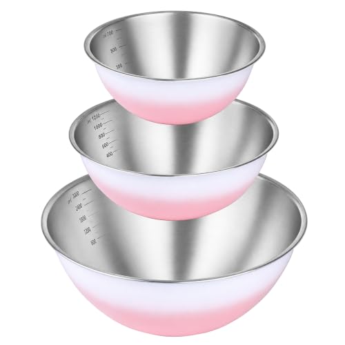 Pink Gradient Mixing Bowls with Measurements, 3-Piece Set - color: Pink Gradient