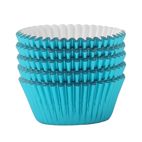 Standard Aqua Blue Foil Cupcake Liners Muffin Baking Cups for Party and More, 100-Count - color: Aqua Blue