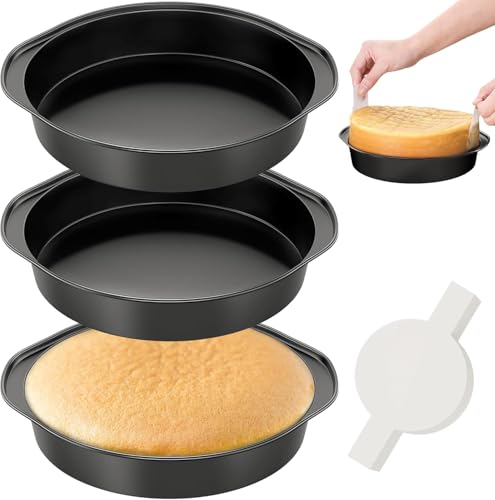 9 Inch Round Cake Pan with Handle, 3PCS Nonstick Cake Pans with 100 PCS Parchment Paper - size: 9 Inch
