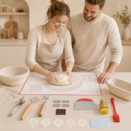 PeacePeo Sourdough Starter Kit 27Pcs with Round and Oval Banneton Basket - size: Bread Proofing Basket-27 Pcs
