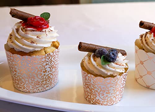 50-Pack Paper Baking Cups, Greaseproof Disposable Cupcake Muffin Liners (Large, Rose Gold Scroll) - color: Rose Gold Scroll