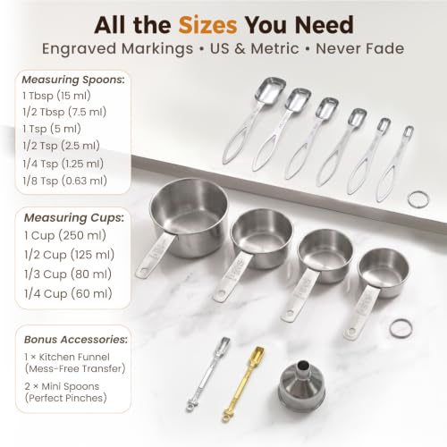 13pcs Stainless Steel Measuring Cups and Spoons Set for Spice Jars - size: 13PCS