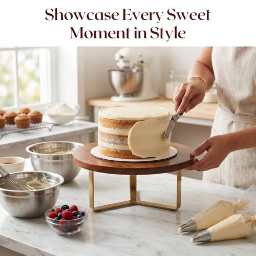 nestroots Cake Stand, Teak Wood with Steel Base, Round Cupcake Stand