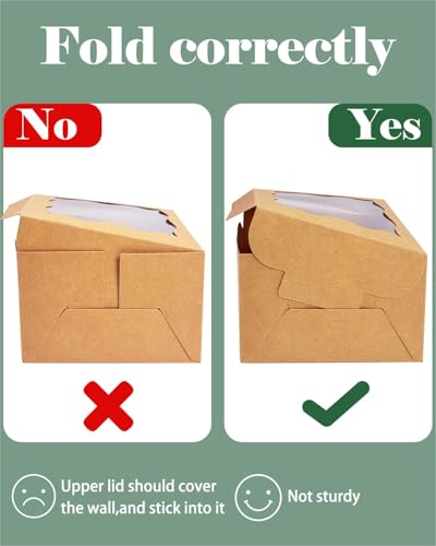 Bakepacker Kraft Bakery Boxes with Window 6x6x3 inches 60pcs - color: Brown, size: 6"*6"*3" / 60 Pcs