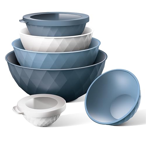 COOK WITH COLOR Mixing Bowls with Lids - 12 Piece Plastic Nesting Bowls Set includes 6 Prep Bowls and 6 Lids, Microwave Safe Mixing Bowl Set, Denim Diamond - color: Denim Diamond