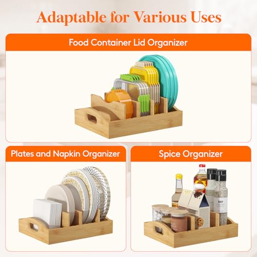 Lifewit Bamboo Lid Organizers for Inside Cabinet with 5 Sections - size: Medium(10.6" x 8.3")