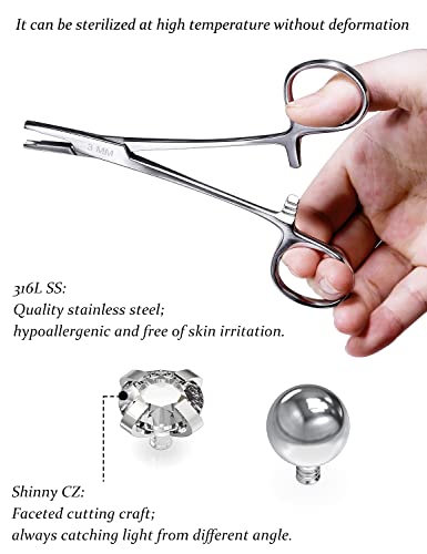 Vsnnsns 9 Style 316L Surgical Steel Body Piercing Tools Kit Piercing Clamps Forceps Use for Nose Septum Lip Tongue Eyebrow Belly Rings Ear Dermal Piercing Jewelry Kit Tools - color: Style 8, 3MM Dermal Piercing Clamps Forceps