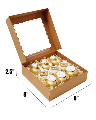 Bakepacker Auto-pop Up Pie Boxes with Window 8x8x2.5 inches 240pcs Brown - color: Brown, 240 Pcs, size: 240Pcs / 8"x 8"x 2.5"