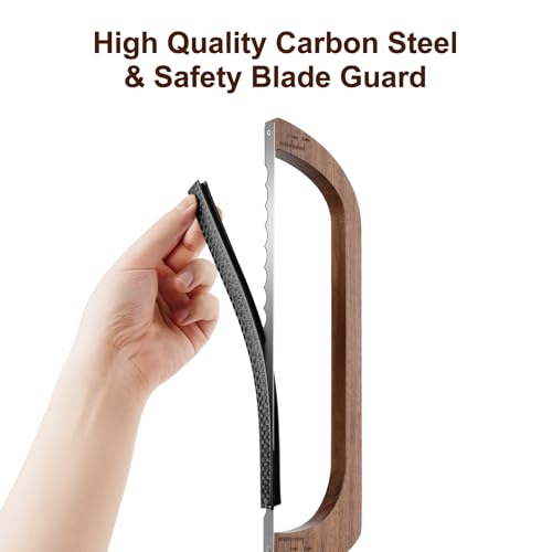 Bread Knife for Homemade Bread, Sourdough Bread Slicer & Bread Cutter with Measuring Scale, 15.7" Serrated Blade for Even Slices, Walnut Bow Knife with Cover & Scoring Tool, Gift for Bakers