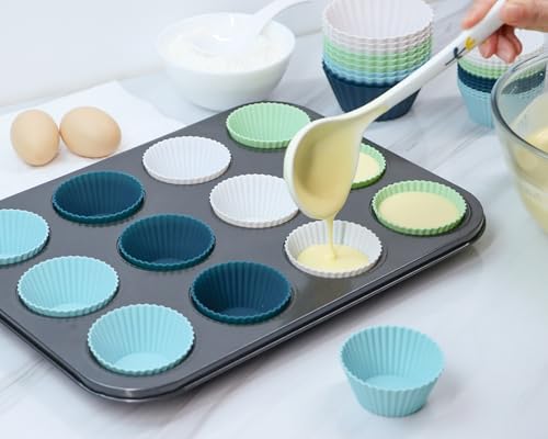 Silicone Baking Muffin Cups, 12Pack Reusable Cupcake Liners Cake Molds - color: Neutral Colors, size: Standard
