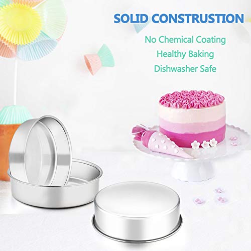 E-far 6 Inch Cake Pan Set of 3, Stainless Steel Round Smash Cake Baking Pans Tins, Non-Toxic & Healthy, Mirror Finish & Dishwasher Safe - size: 6 x 2 Inch