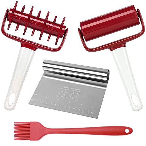 4 pcs Pizza Tool Set Including Pastry Pizza Roller, Pizza Dough Docker that Time-Saving and Dough Cutter and Silicagel Pastry Brush (4 pcs) - style: 4 pcs