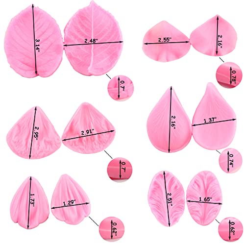ZiXiang Flower Silicone Veining Mold Rose Veined Fondant Molds Set Of 6 - color: Style A