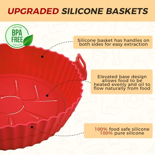 Buauty 3 Pack Air Fryer Silicone Liners 8inch Air Fryer Silicone Pot Reusable Food Grade Silicone Airfryer Liners Baking Basket Accessories Replacement of Flammable Disposable Parchment Paper - color: 8" Round: Blue+Green+Red