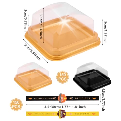150 PCS Clear Plastic Mini Cake Boxes 3.5Inch Muffin Boxes Biscuit Boxes Cheese Pastry Moon-Cake Dessert Box Packaging Containers for Party, With Sticker To Secure The Lid
