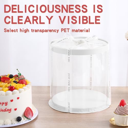 JCD Multi-Layer 6 Pack Clear Cake Box with Ribbon,Tall Cake Box Carrier, Tiered Transparent Cake Packaging Boxes 10 Inch, PET Round Cake Containers for Party (Clear lid, Round 10inch/6pcs) - color: Clear Lid, size: Round 10inch/6pcs