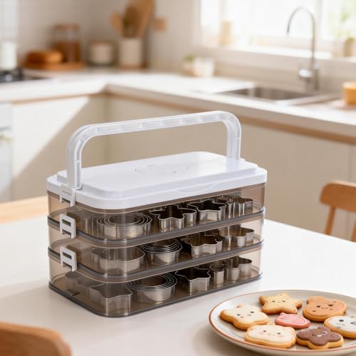 3 Pack Cookie Cutter Tool Storage Box,Cake Decorating Supplies Accessories Bins,Baking Storage Containers,Transparent Dustproof Lid,biscuits Cutter mold holder Organizer Storage