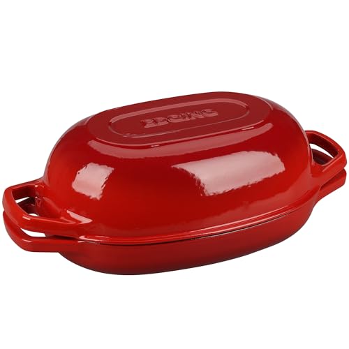 EDGING CASTING Enameled Cast Iron Oval Dutch Oven Pot with Lid, Dutch Oven for Sourdough Bread Baking, Bread Oven, Bread Dutch Oven, Oval Bread Pan, 5qt, Red - color: Red, size: 5 Quart