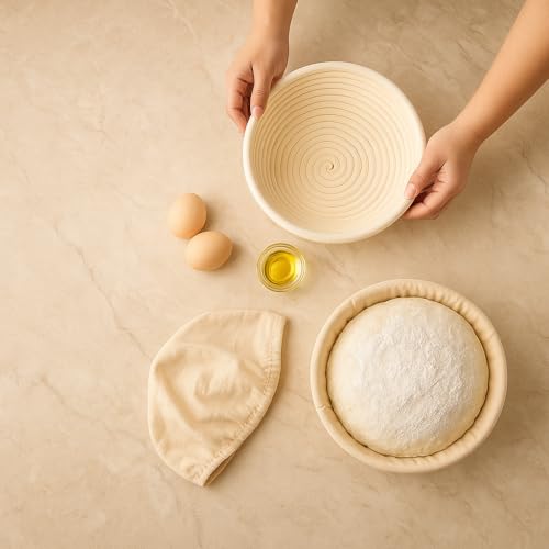 Saint Germain Bakery Premium Round Bread Banneton Basket with Liner - Perfect Brotform Proofing Basket for Making Beautiful Bread (9 inch) - size: 9 inch