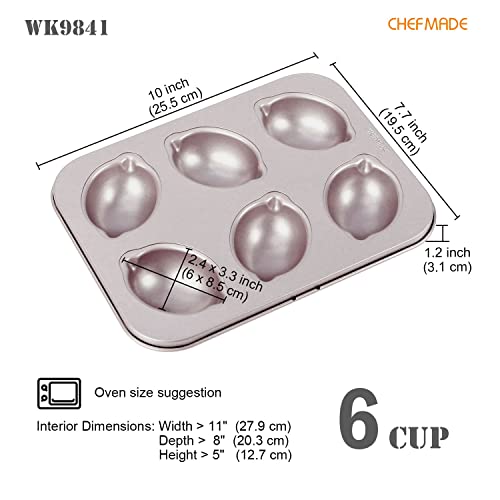 CHEFMADE Muffin Cake pan, 6-Cavity Non-Stick Lemon-Shaped Bakeware for Oven Baking (Champagne Gold) - size: 02 - 6 Cups