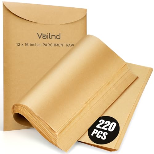 Vailnd 220 Pcs Unbleached Parchment Paper Sheets for Baking 12" X 16"