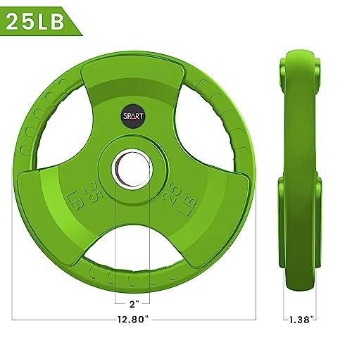 SPART 2-Inch Color Rubber Coated Olympic Grip Plate in Pairs or Single for Strength Training, Weightlifting and Bodybuilding, Solid Cast Iron Weight Plates for Barbell, 2.5LB/5LB/10LB/25LB/35LB/45LB, Two Years Warranty - color: 25LB SINGLE