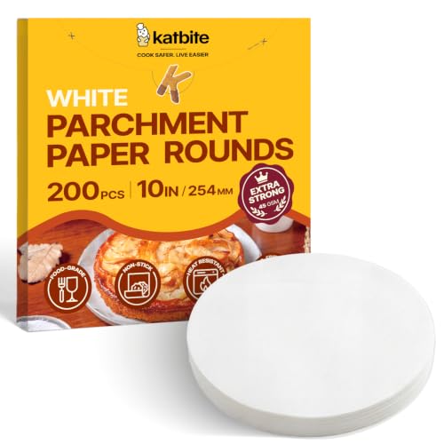 Katbite Parchment Paper Rounds, Non-Stick Heavy Duty, White, 10 Inch 200Pcs - color: White, size: 10inch