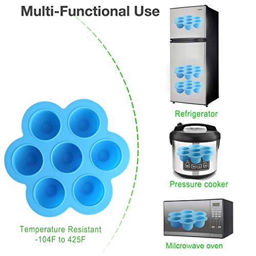 7PCS Silicone Egg Bites Mold Set with Steamer Rack for 6qt 8qt Instant Pot - color: Blue 7 PCS