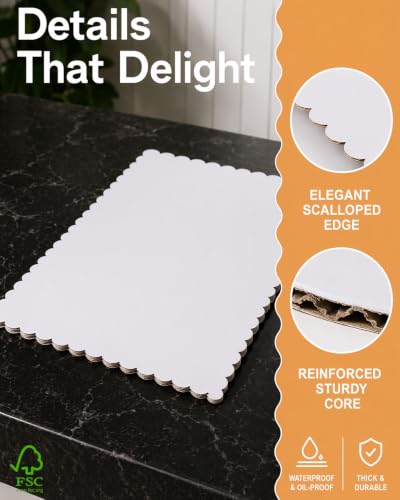 qiqee White 16 x 12 Inch Wave Cake Boards 15-Packs Rectangle Base Food-Grade Cardboard Wave Cake Plate（Thinner But Stronger） - size: 16 x 12 inch cake boards