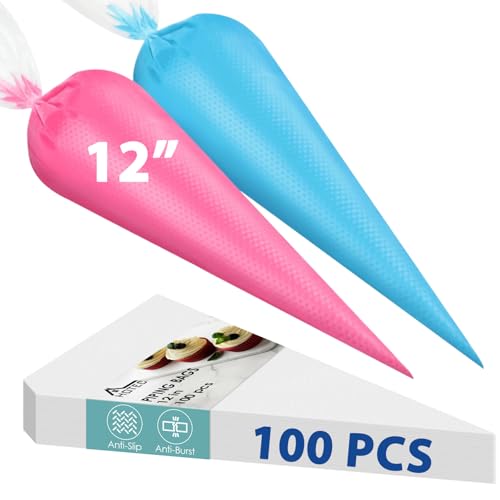 HOTEC 100Pcs 12 Inch Anti-Burst Disposable Piping Bags, Non-Slip Food Grade BPA-Free Pastry Bags for Cake, Cupcake, Cookie Cream Frosting Decorating Baking Supplies - size: 12inch 100pcs