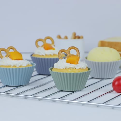 Large Silicone Baking Muffin Cups, 12Pack Reusable Cupcake Liners Molds - color: Grey Series, size: Large