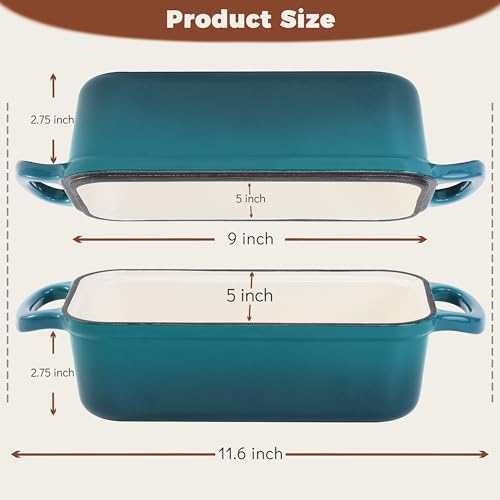 Cast Iron Loaf Pan with Lid, 9x5 Loaf Pans for Homemade Bread - color: Teal, size: 9x5 Inch