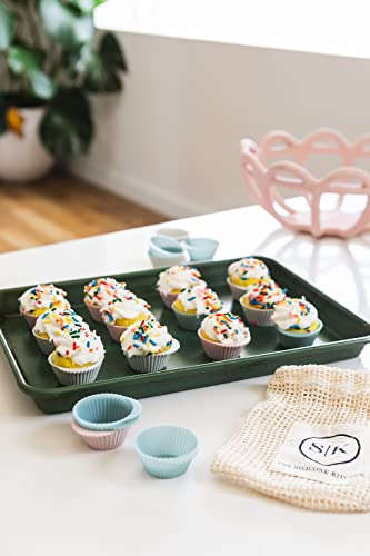 The Silicone Kitchen Reusable Silicone Baking Cups Silicone Muffin Liners for Cupcakes, BPA Free, Mini, 24 Pack, Pink Gray Blue - size: Mini