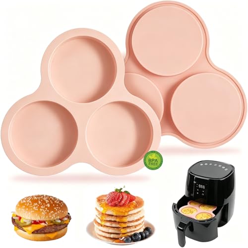 2 Pack 4 Inch Air Fryer Silicone Egg Molds Food Grade Non-Stick Heat Resistant Reusable Jumbo Round Muffin Pans for Egg Bites Breakfast Sandwiches Hamburger Buns Tart Pancake Baking - color: 3 Cup Egg Bite