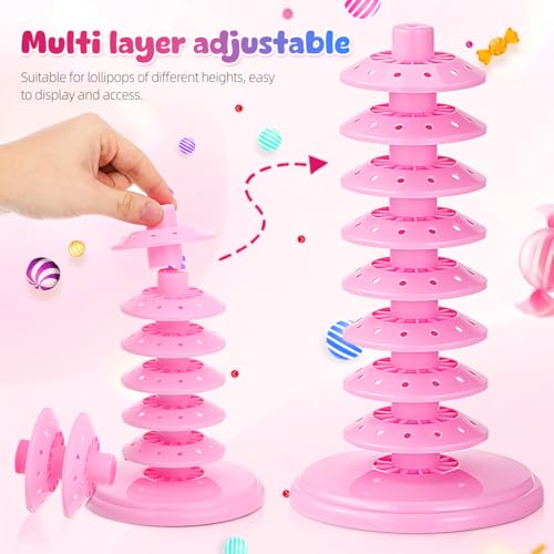 PRETYZOOM Pink Pp Lollipop Display Holder Multi-Tier Adjustable Stand