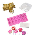 12 Capacity Cat Paw Silicone Lollipop Mold Set, Sucker Molds and Chocolate Hard Candy Mold with 50pcs Lollipop Sucker Sticks, Candy Treat Bags, Gold Ties. (Cat Paw Pink) - style: Cat Paw Pink